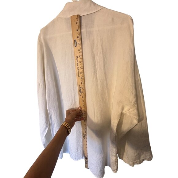 Chicos White 100% Linen Shirt Womens Size 3 Relaxed Fit Button-Up Sleeve - Picture 8 of 13